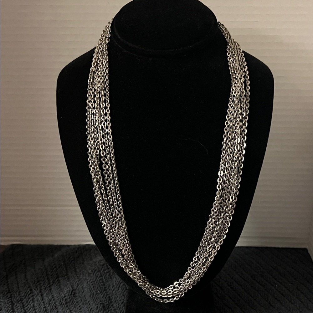 Elegant 7 Strand Silver Chain Necklace 12” Drop